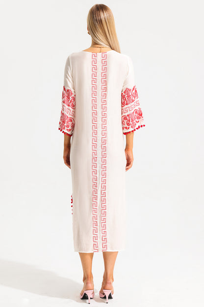 V-neck Embroidered Slip Midi Dress