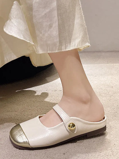 Contrast Color Shallow Cut Split-joint Square-toe Flats Mary Janes Slippers&mules