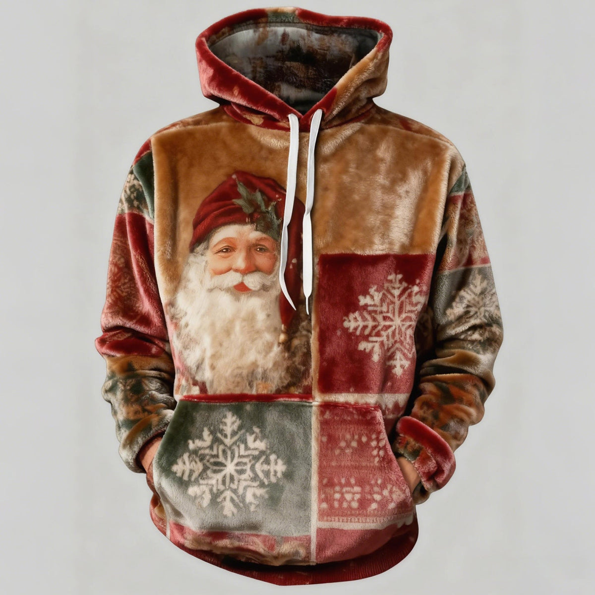 Comstylish Retro Santa Claus Men's Flannel Color Block Hoodie