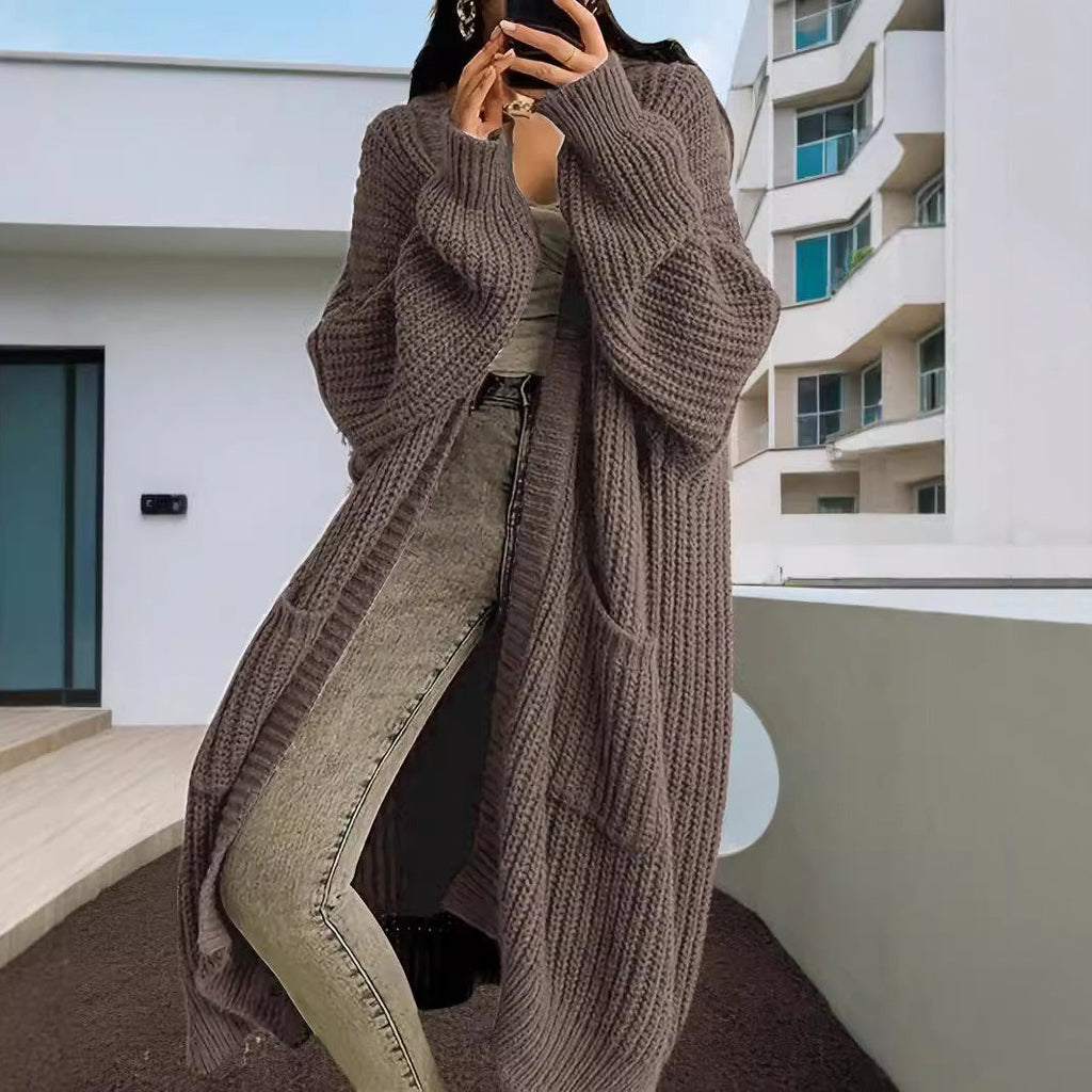 Loose Pocket Long Sleeve Long Sweater Cardigan elevenforest