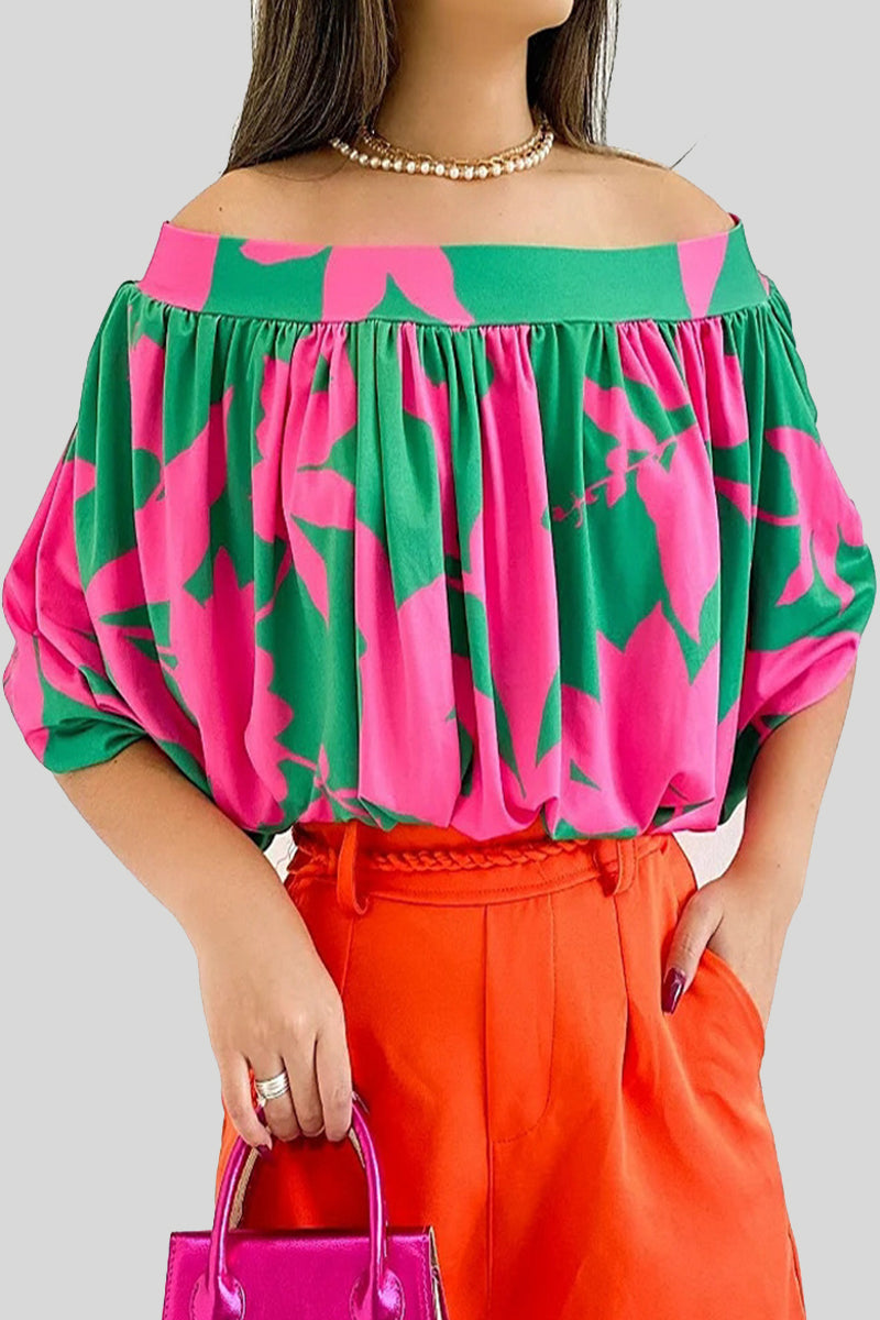 Print Patchwork Off the Shoulder T-shirts