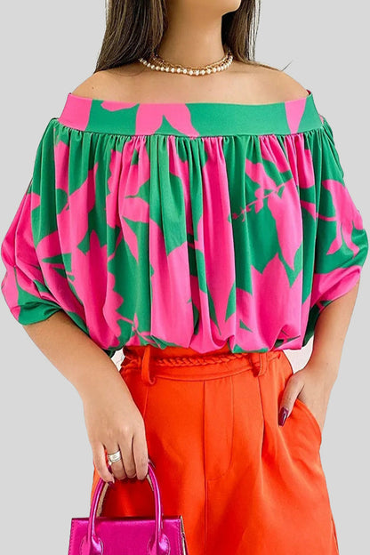 Print Patchwork Off the Shoulder T-shirts