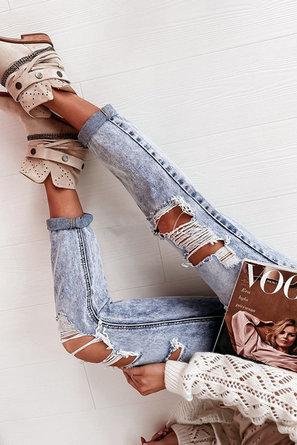 Street Ripped Hollowed Out Regular Jeans