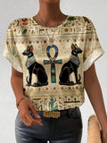 Comstylish Egyptian Cats And Ankh Cross Vintage Cozy T Shirt