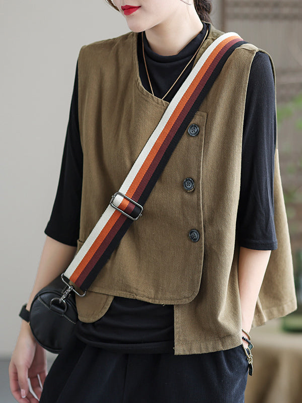 Asymmetric Color Buttoned Vest Top