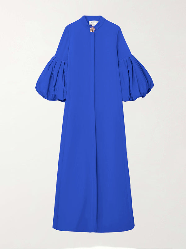 Loose Flower Shape Color Stand Collar Lantern Sleeves Maxi Dresses
