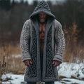 Men's Viking Celtic Knot Contrast Chunky Cozy Hooded Long Cardigan artswardrobe