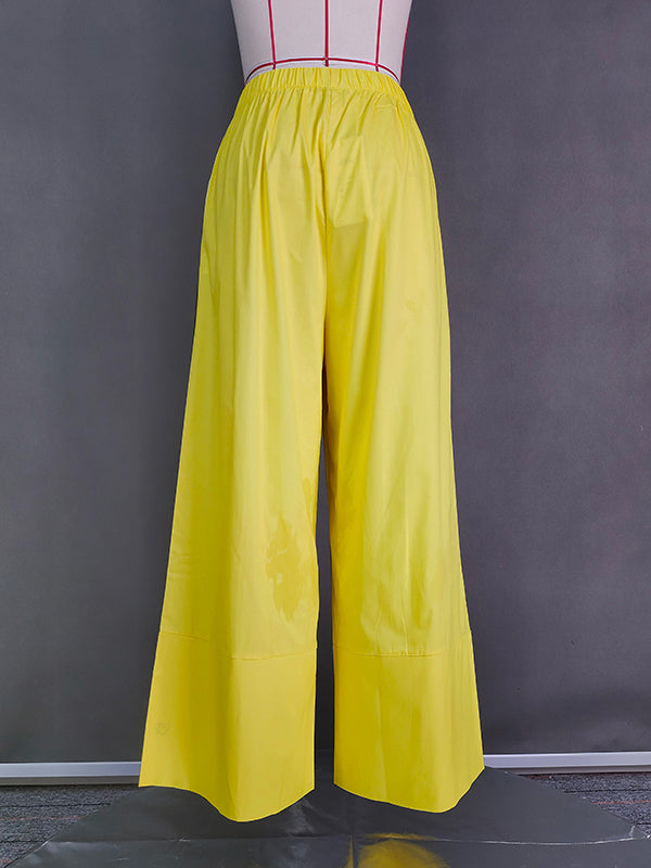 High Waisted Loose Pockets Color Pants Trousers
