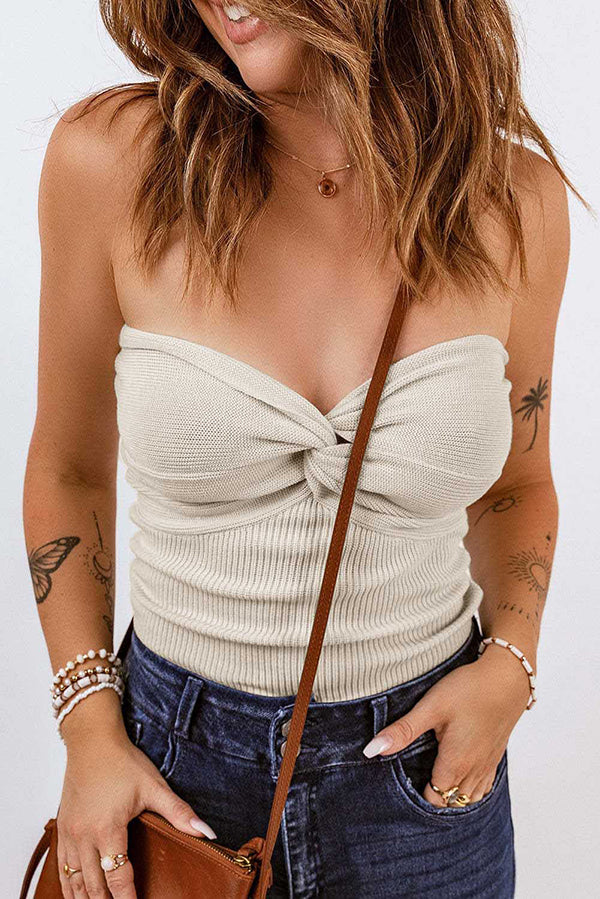 Tube Knit Ribbed Slim Backless Tank Top