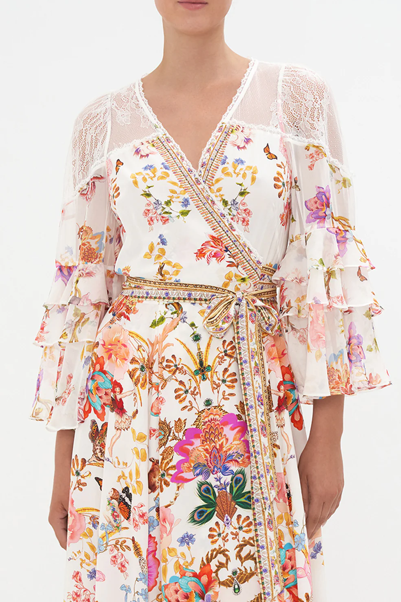 Lace Mid Sleeve Wrap Maxi Dress