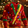 Comstylish Men's Fun Christmas Lights Color Block Cosplay Plush Sweatshirt