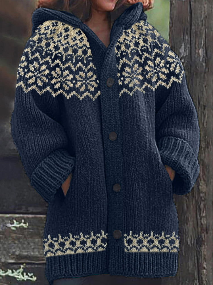 Vintage Jacquard Cozy Icelandic Knit Hooded Cardigan elevenforest