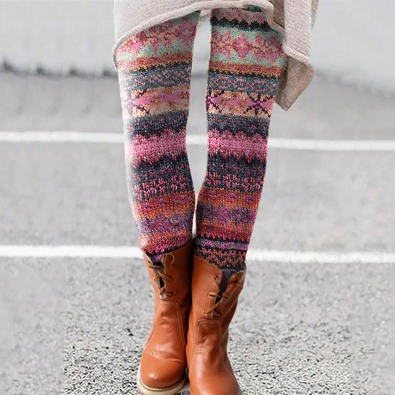 Retro Christmas Pattern Knitted Print Leggings elevenforest