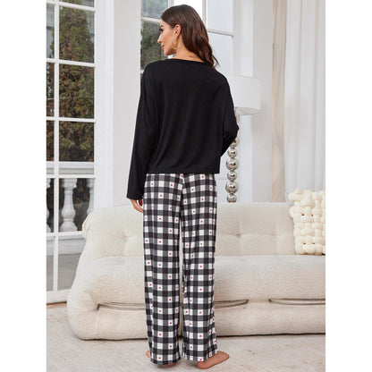 Pajamas Spring Autumn Plaid Long Sleeve Cardigan Homewear Two Piece Set