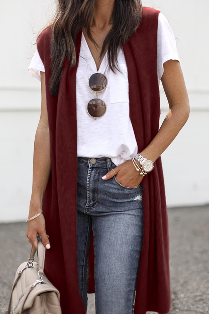 Patchwork Basic V Neck Vests(4 Colors)