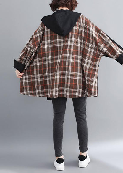 Classy Hooded Patchwork Tunic Coats Khaki Coats