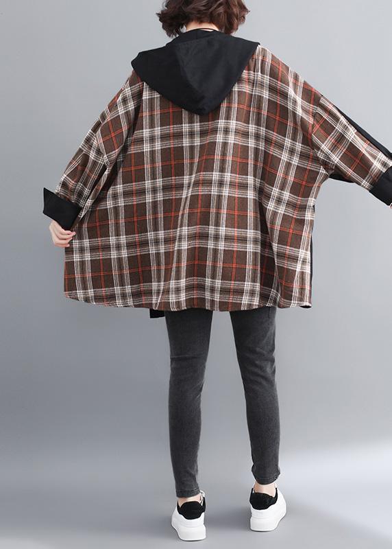 Classy Hooded Patchwork Tunic Coats Khaki Coats