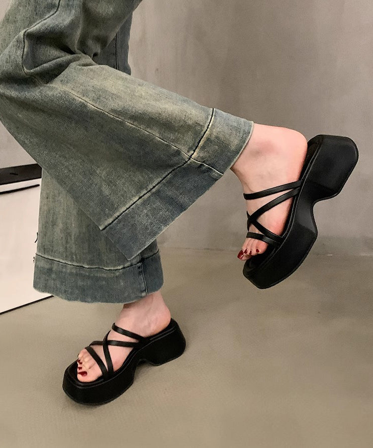 Leopard Platform Slide Sandals Peep Toe Aa028