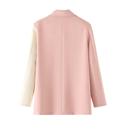 Clothing High Grade Contrast Color Blazer High Waist Straight Work Pant Suit
