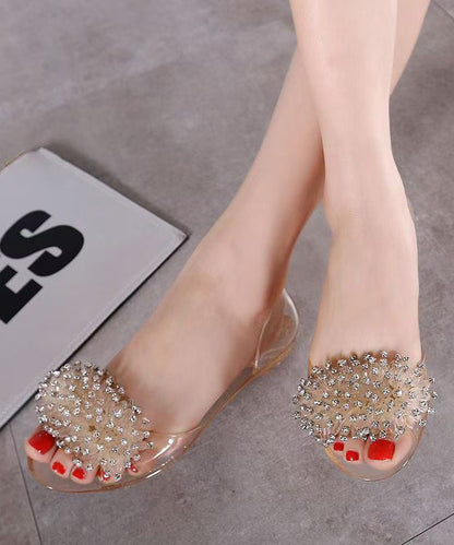 Summer Black Transparent Flat Bottomed Crystal Bead Fish Mouth Sandals Ag1021