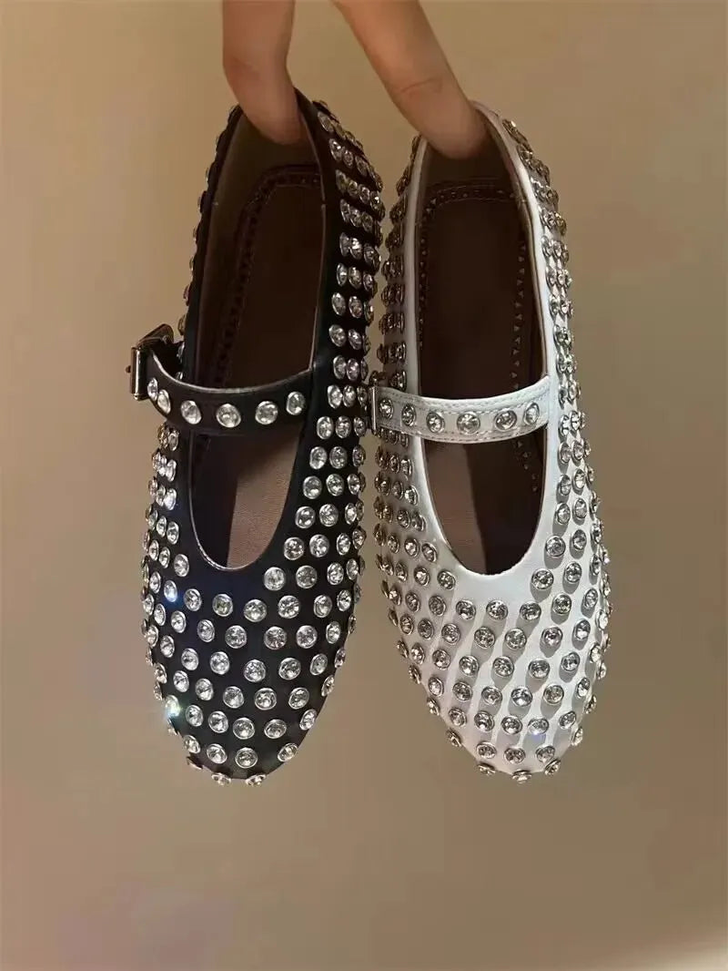 Rivet Crystal Loafers - Ballet Flats
