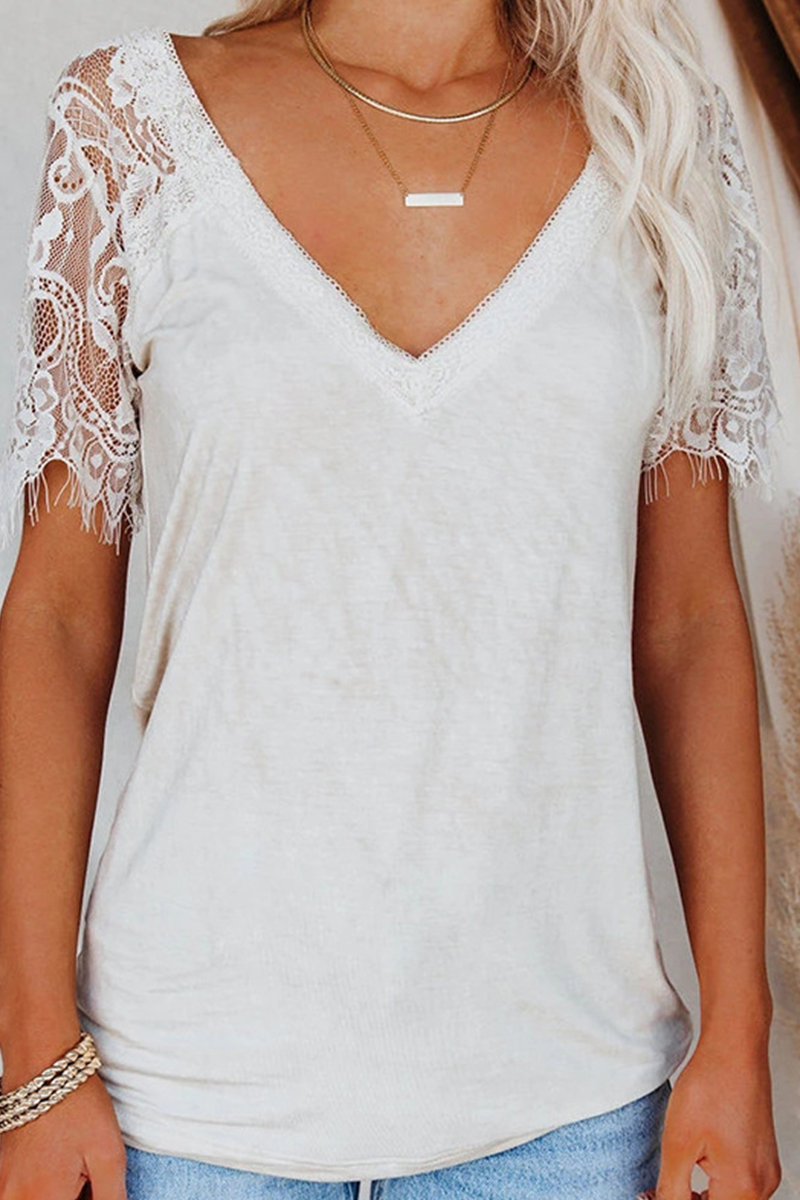Patchwork V Neck T-shirts(3 Colors)