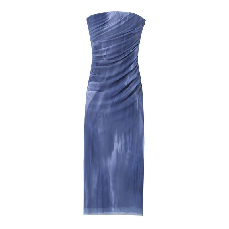 Summer Tube Top Silk Net Printed Dress – Stylish Sleeveless Mini Dress