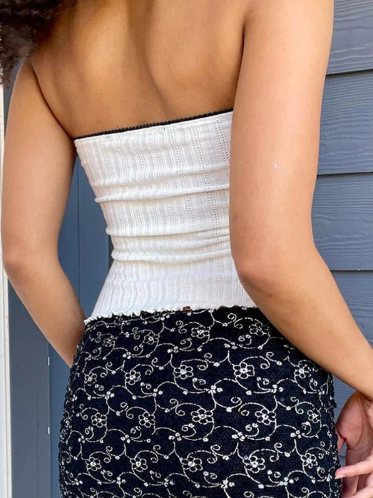 Taruxy Splice Mesh Slim Crop Tops for Sleeveless Off Shoulder Backless Top Bow Bandage Short Tees Femme
