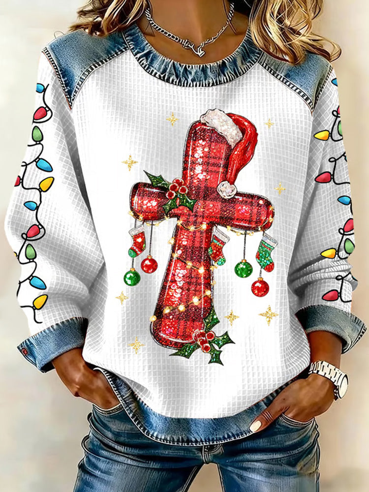 Comstylish Women's Faith Cross Christmas Print Casual Sweatshirt