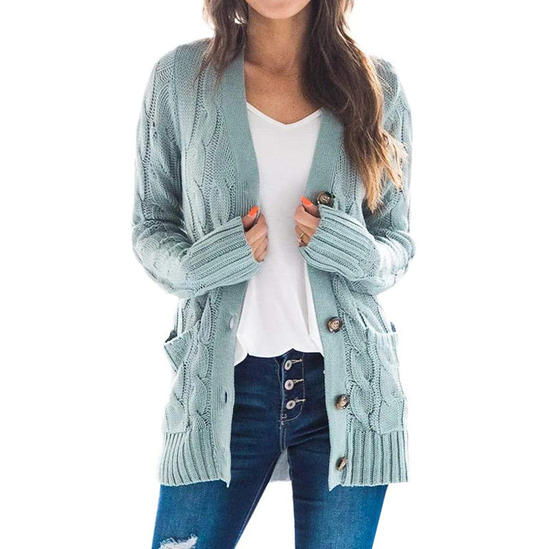 Autumn Winter Clothing Cardigan Coat Color Twist Button Cardigan Sweater