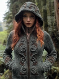 Vintage Irish Celtic Jacquard Cozy Chunky Hooded Cardigan artswardrobe