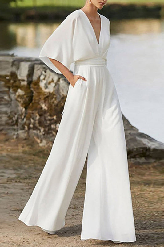 Color V Neck Boot Cut Jumpsuits(7 Colors)