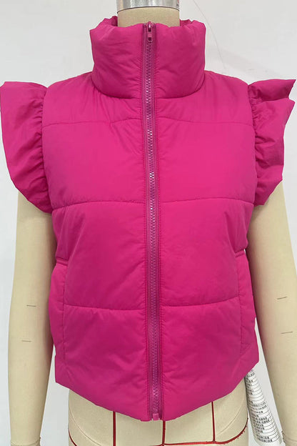 Daily Ruffle Zipper Mandarin Collar Waistcoats(3 Colors)