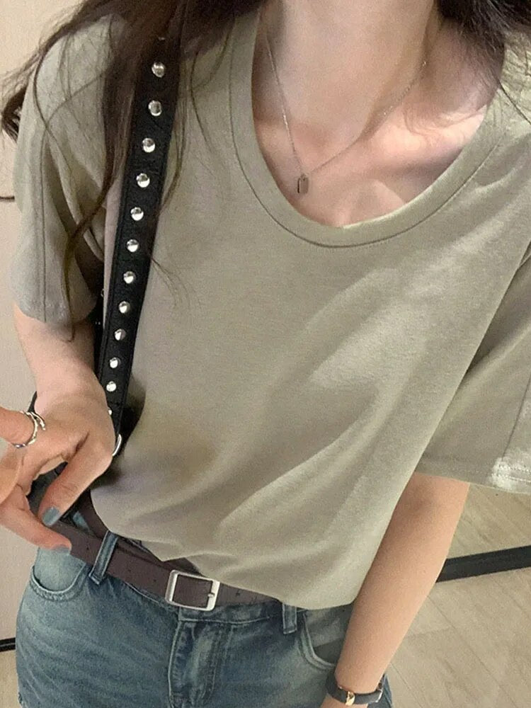 Summer New Color Slim ’s T-shirt I T-shirt Woman Grey Apricot Purple Red White O-neck Top