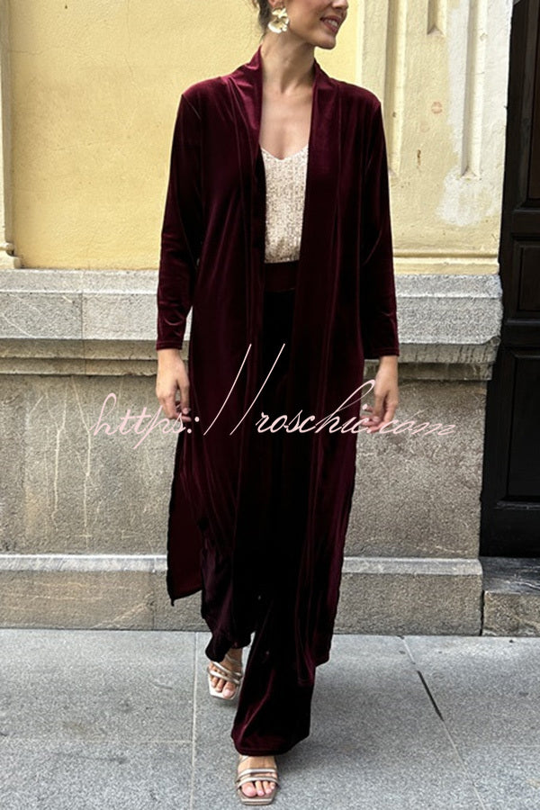 Rooice Velvet Patchwork Long Sleeved Coat