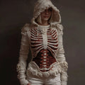 Women's Halloween Bandage Skull And White Rose Art Knitted Hooded Sweater artswardrobe