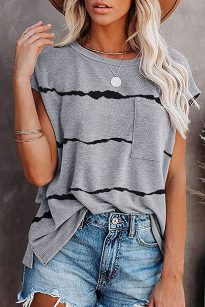 Street Striped Split Joint O Neck T-shirts(4 Colors)