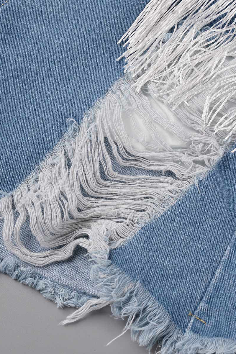 Simplicity Tassel Ripped Straight Denim Shorts