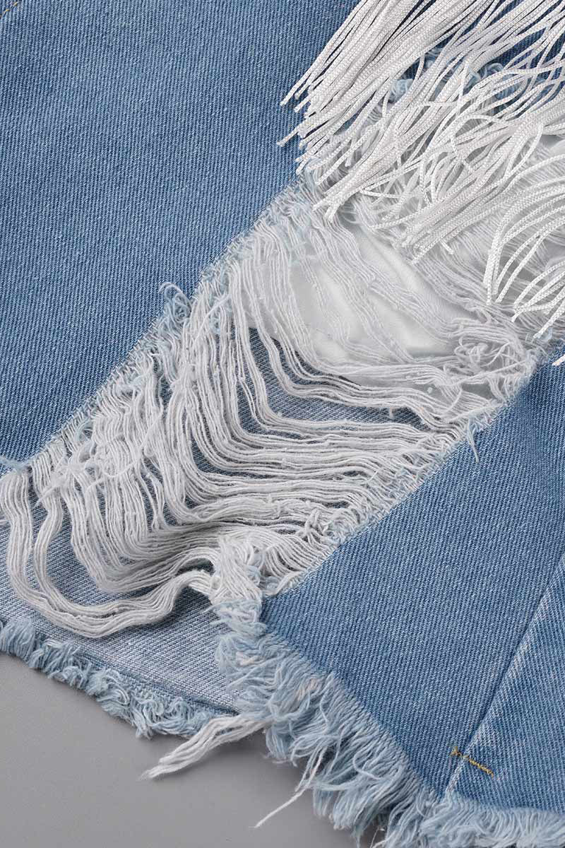 Simplicity Tassel Ripped Straight Denim Shorts