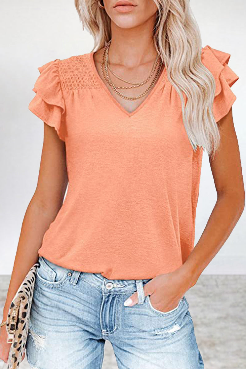 Simplicity Flounce V Neck T-shirts(5 Colors)