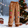 Comstylish Men's Christmas Gingerbread Pattern Warm Plush Casual Pants