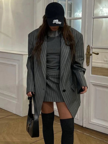 Taruxy High Waist Slim Skirt Sets for Loose Long Sleeve Coats Woman Temperament Blazer 2 Piece Sets Outfits