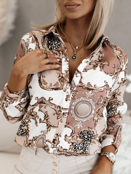 Baroque Digital Print Cardigan Shirt for – Spring Autumn Loose Fit Single Breasted Top