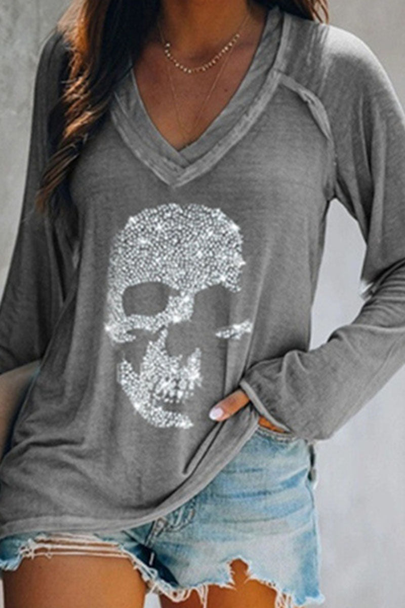 Print Patchwork V Neck T-shirts