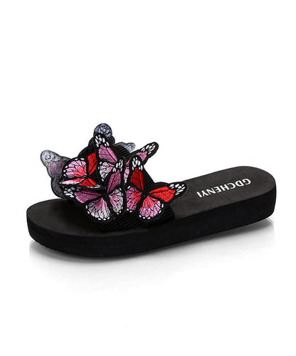 European and American Red Embroidered Butterfly Slide Sandals Oi068
