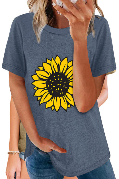 Print Flowers O Neck T-shirts