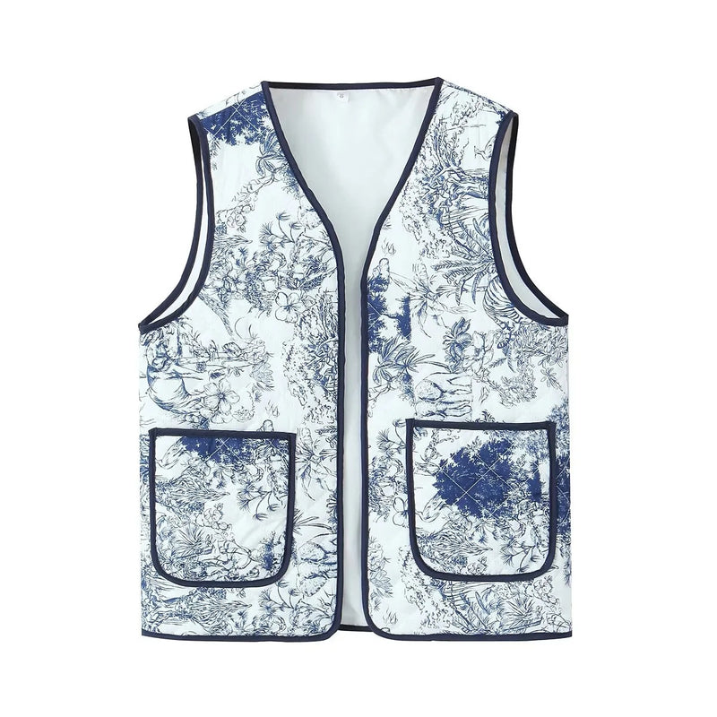 Patchwork Print Quilted Pocket Waistcoat