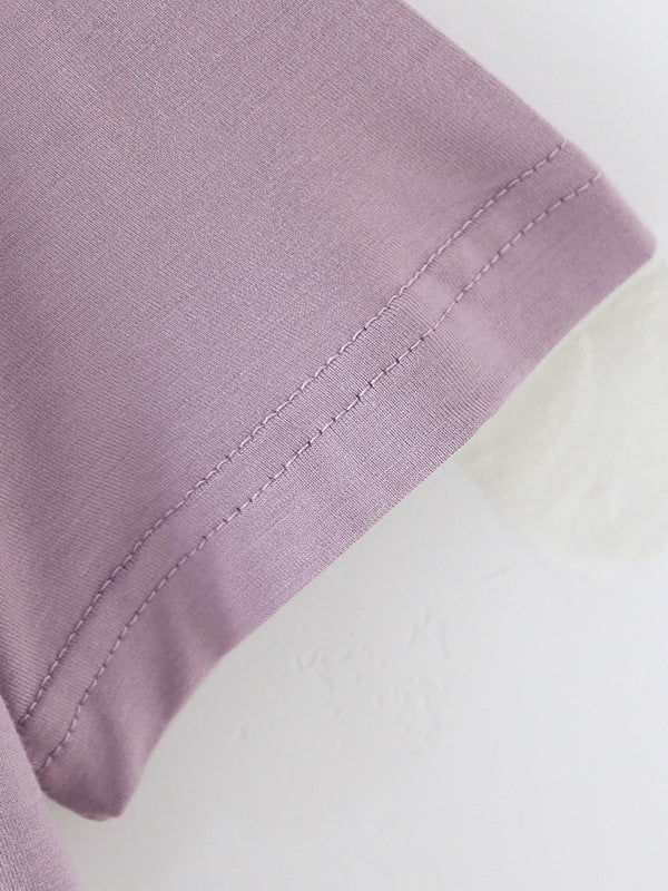 Short Sleeves Pleated Color Heaps Collar T-shirts Tops
