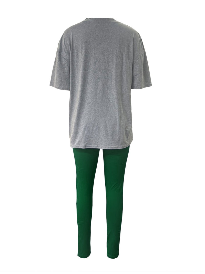 Crown Letter Print Pants Set Y2k Summer Round Neck Graphic T-shirt