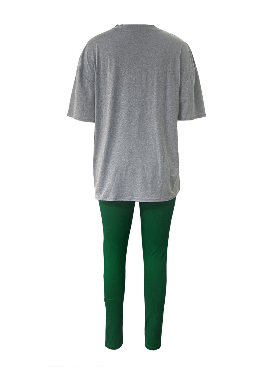 Crown Letter Print Pants Set Y2k Summer Round Neck Graphic T-shirt